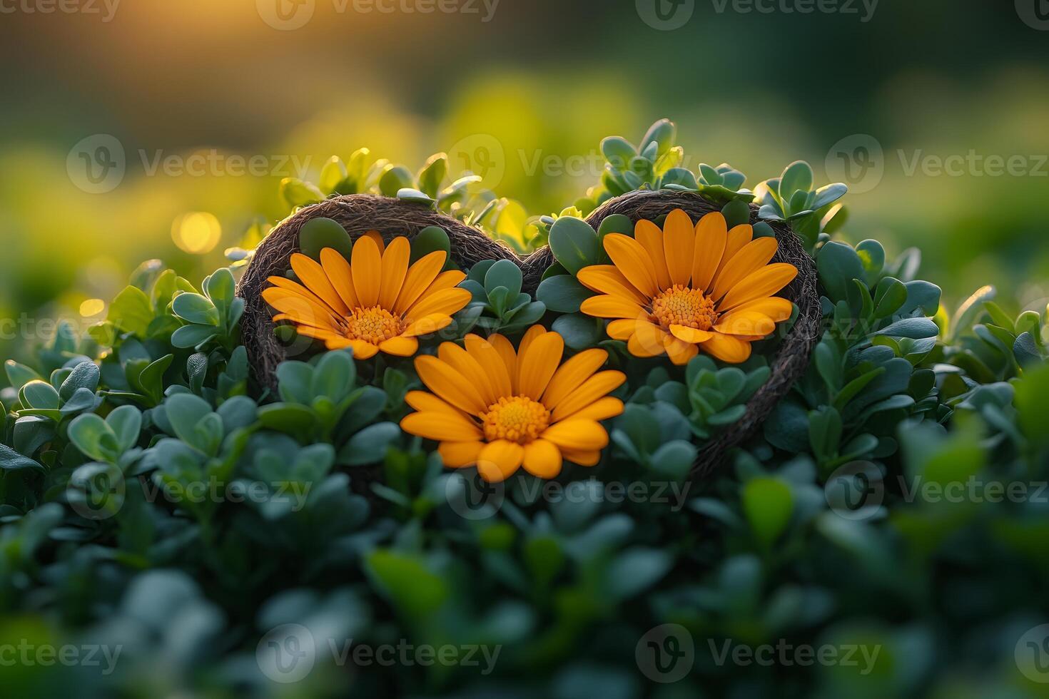 Heart-Shaped Floral Arrangement with Vibrant Yellow Flowers in Lush Greenery - Nature's Art photo
