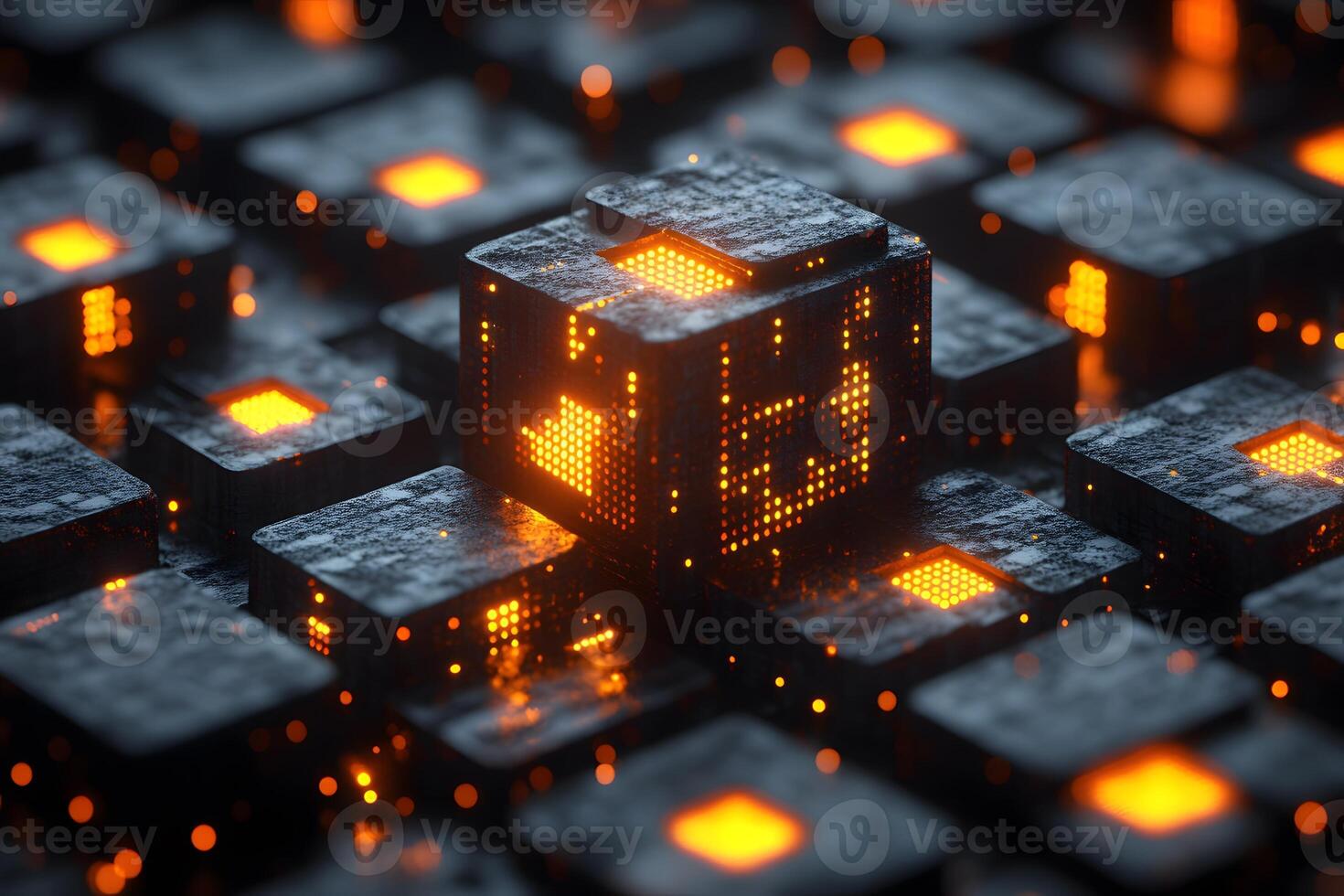 Futuristic Digital Technology - Glowing Circuit Blocks Design for Tech Posters photo