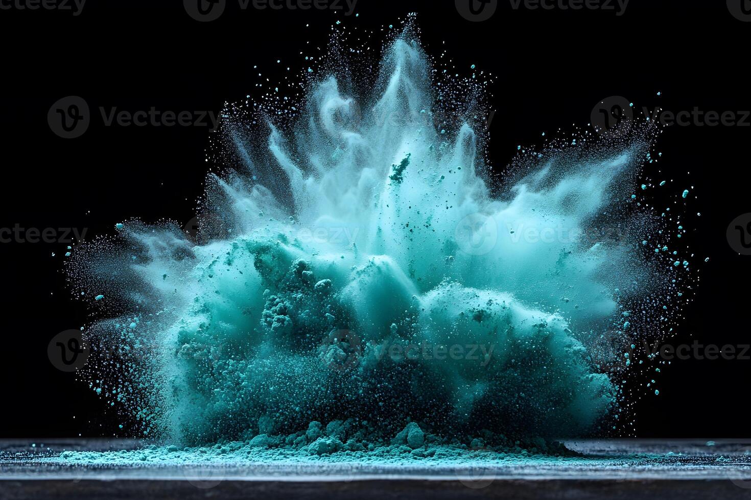 Dynamic Explosion of Vibrant Turquoise Powder against Black Background photo