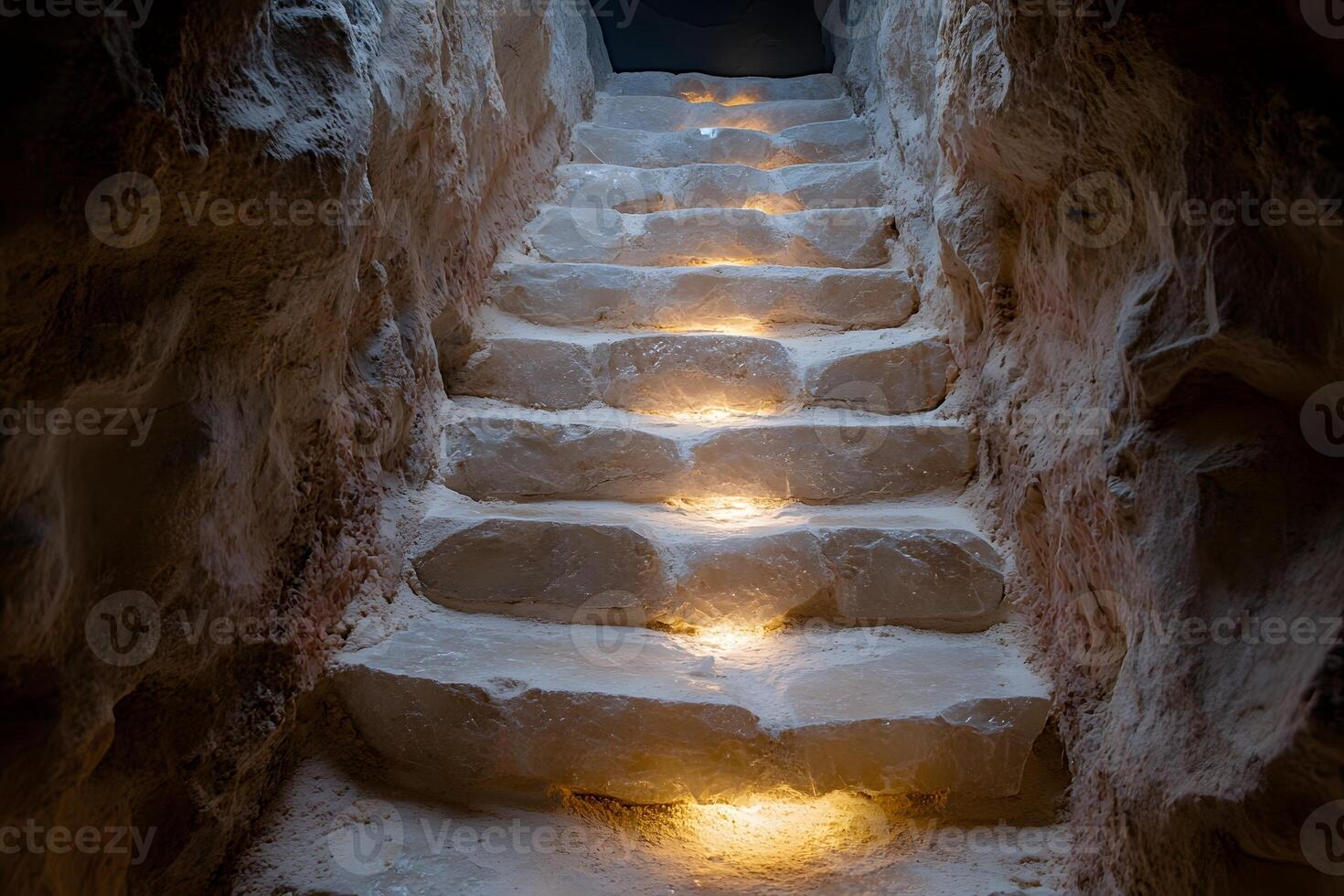 Ancient Stone Staircase with Ambient Lighting in a Cave Setting for Historical Exploration photo