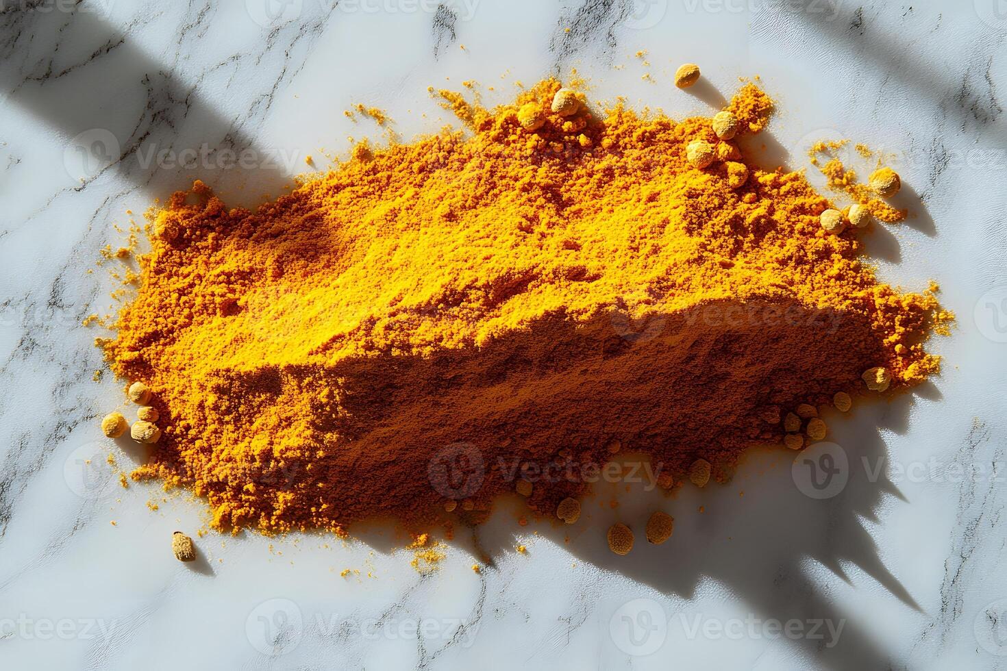 Golden Turmeric Powder on Marble Surface for Culinary and Health Uses photo