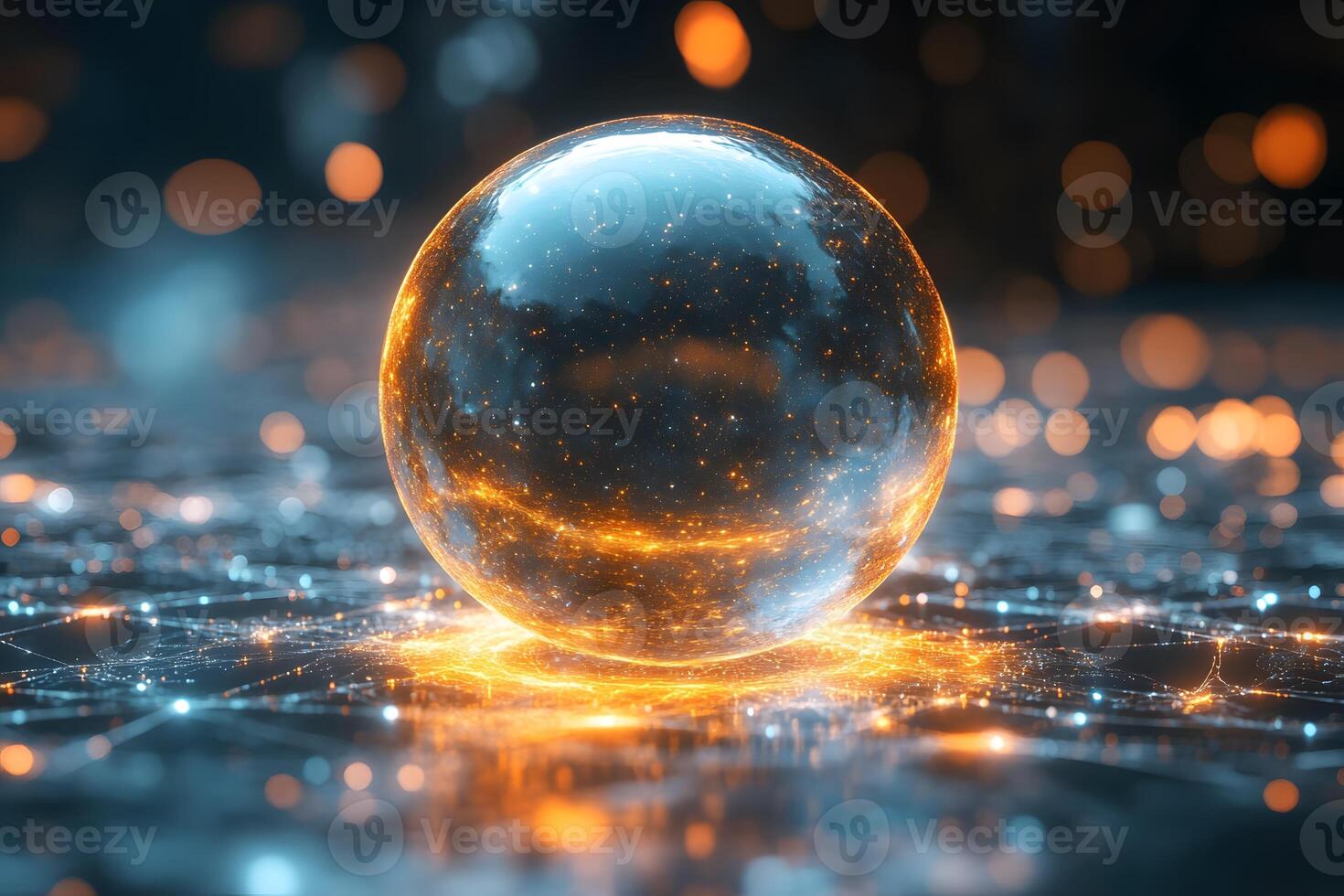 Futuristic Glowing Sphere on Digital Surface - Sci-Fi Technology and Innovation Concept photo
