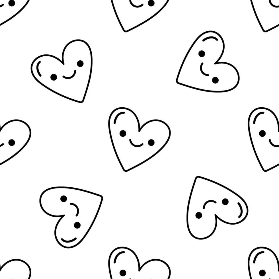 Seamless smiling heart pattern outline doodle and flat illustration for love and joy vector