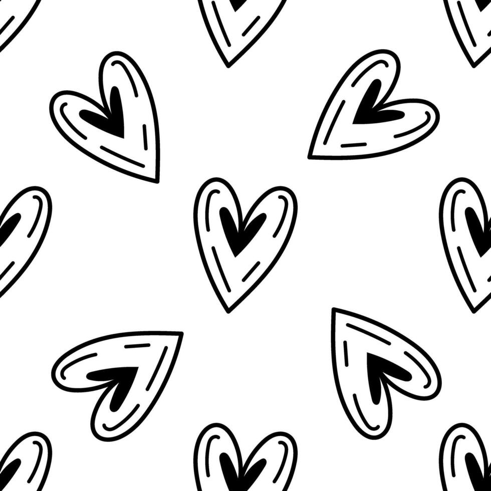 Seamless hand-drawn heart pattern outline doodle illustration in neutral tones vector