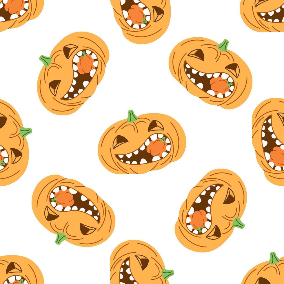 Halloween seamless pattern. Hand-drawn scary pumpkins. Element for labels, packaging and cards design. vector