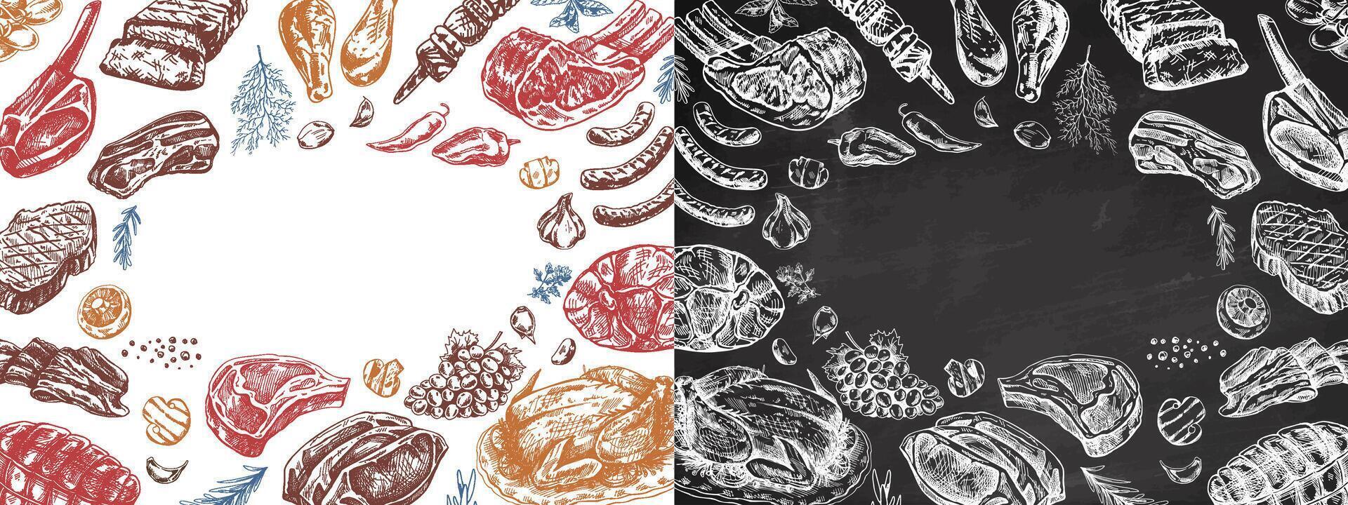 Meat dishes design for restaurant menu card and branding collection vector