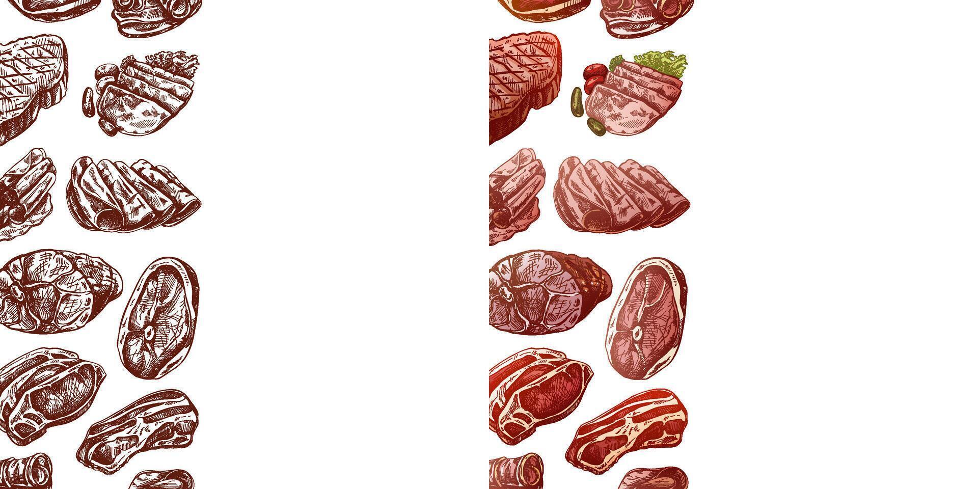 Hand-drawn meat sketch collection for restaurant menu and design use vector