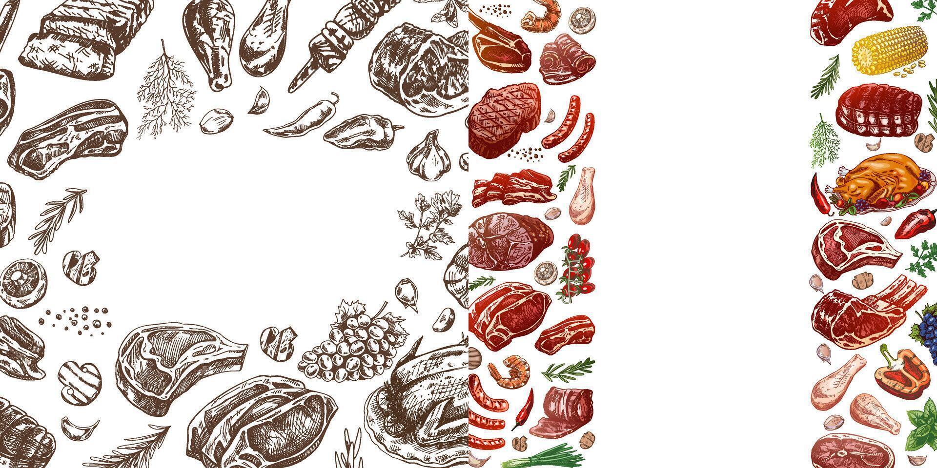Meat dishes sketch collection for restaurant card and branding template vector