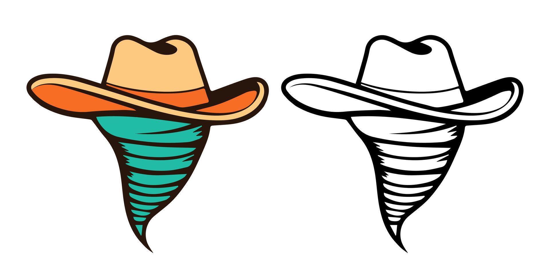 Western Cowboy Hat and Tornado Icon in Artistic Colors vector