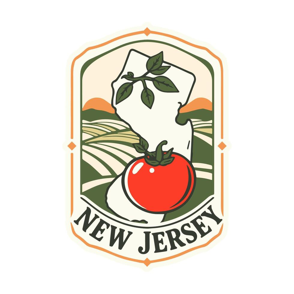 New Jersey State Badge Featuring Tomatoes and Farmland vector