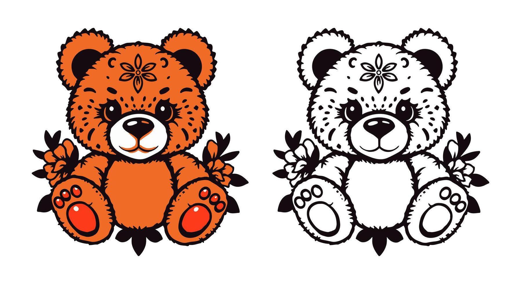 Set Illustration of Traditional Tattoo Flash Style Teddy Bear for Print and Digital Use vector