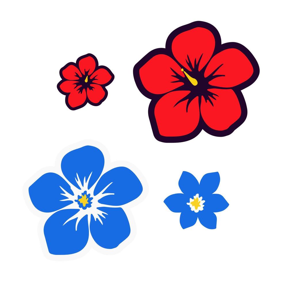 Minimalist Hibiscus Flower Icon in Blue and Red vector