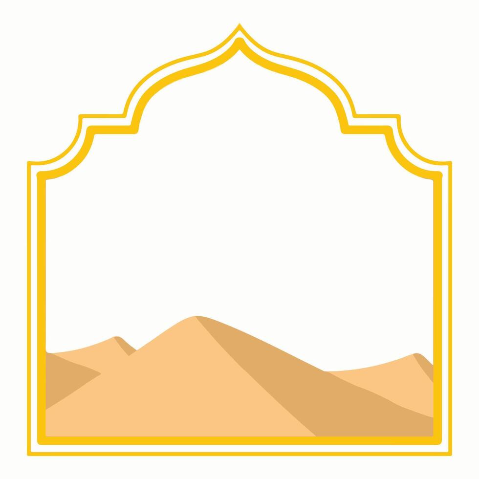 Mountain landscape in gold frame on white background. illustration vector