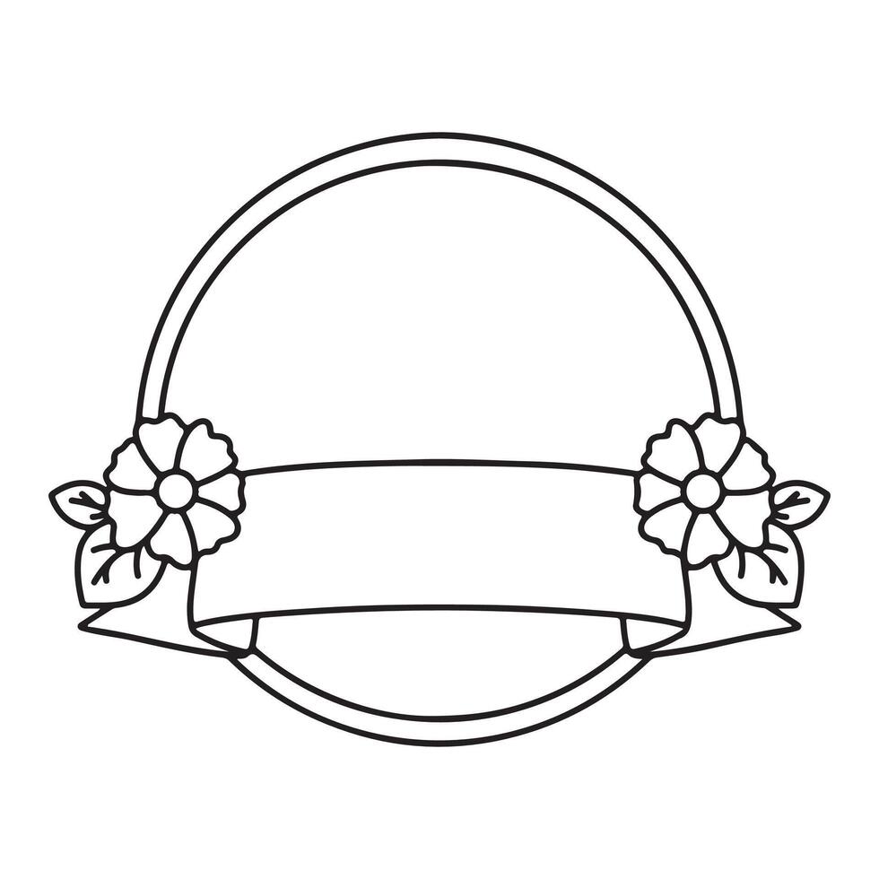 wreath with flowers and ribbon icon cartoon black and white illustration graphic design vector