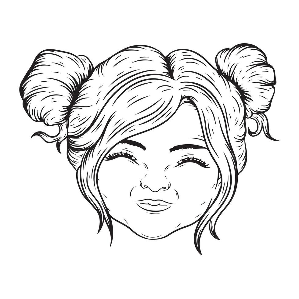 Beautiful girl face. Hand drawn illustration in sketch style vector
