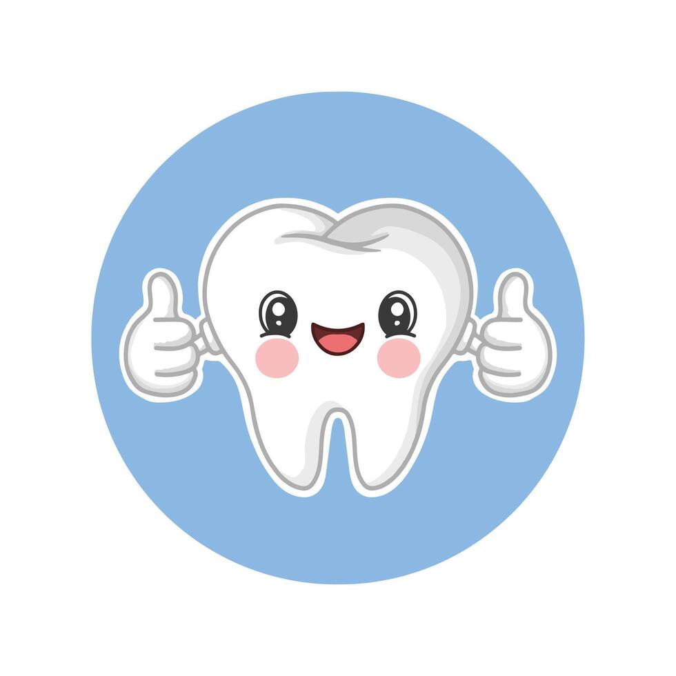 Cute cartoon tooth character with thumbs up gesture. illustration vector