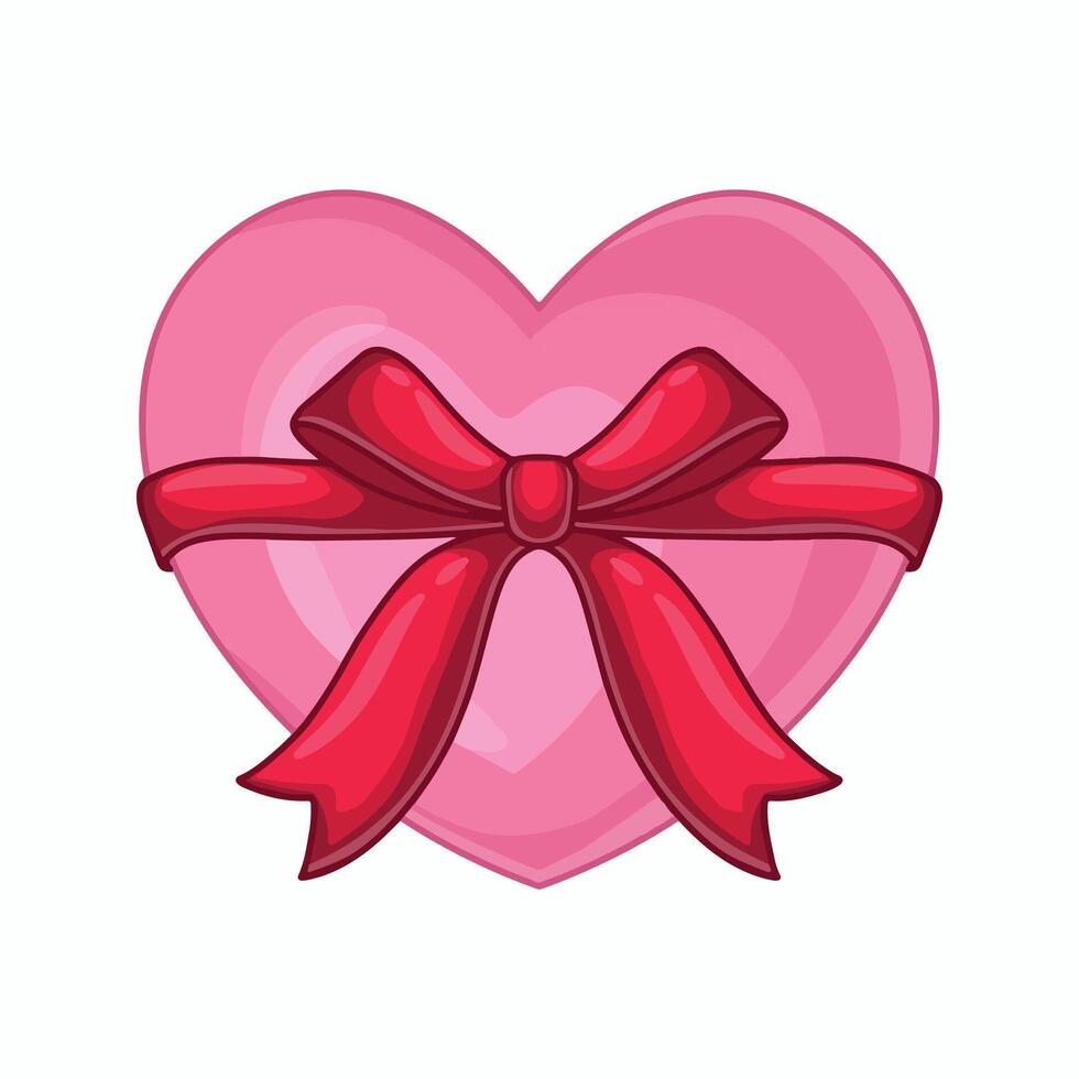 Pink heart with red bow isolated on white background. illustration vector