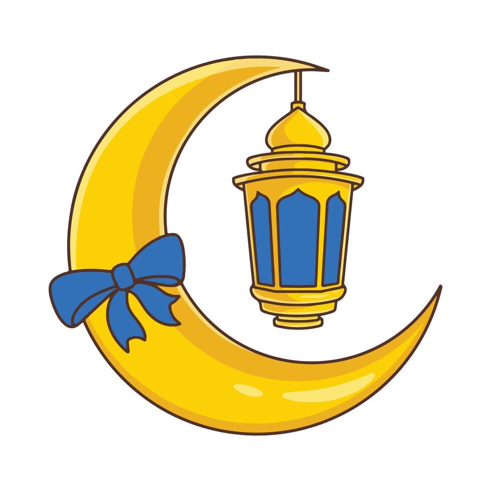 Ramadan Kareem greeting card with crescent moon and lantern vector