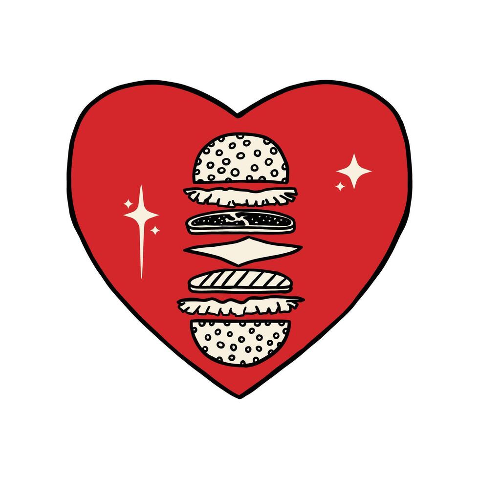 hand drawn retro y2k burger illustration vector