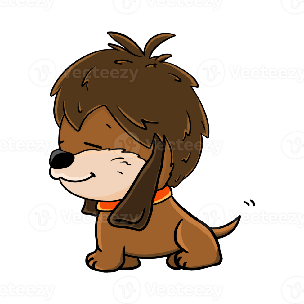 Cute hairy puppy isolated illustration, brown cartoon dog smiling drawing png