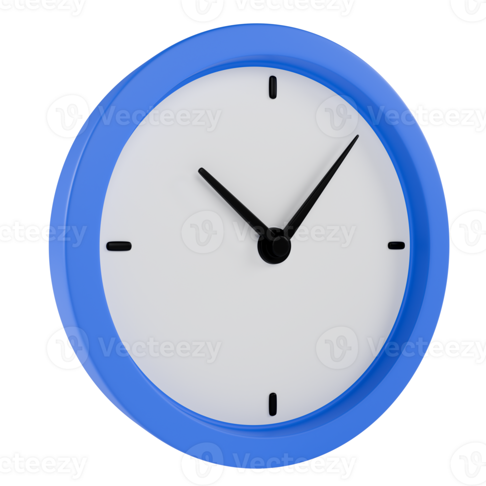 Stylized blue wall clock. Isolated on transparent background png