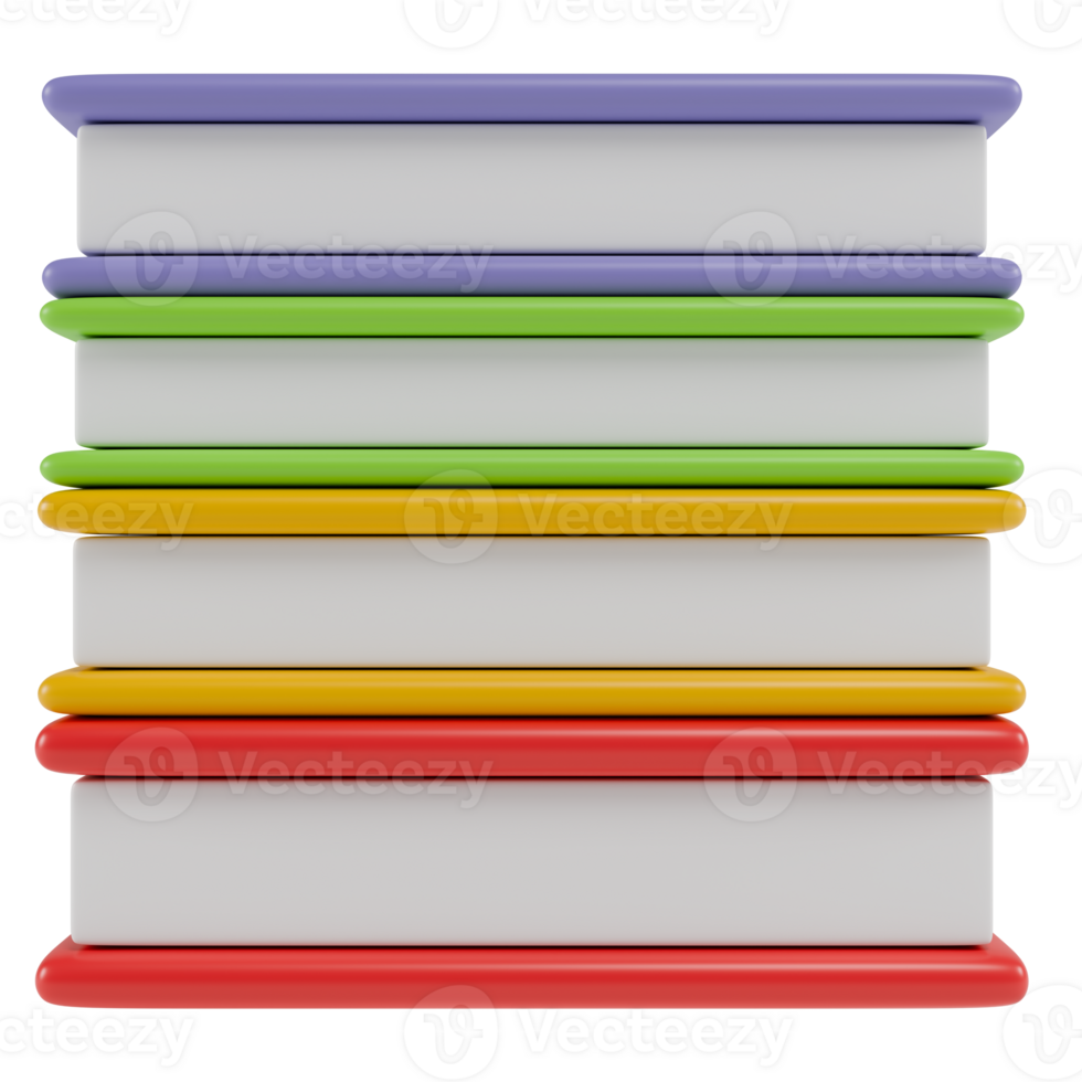 Stylized colorful books. A stack of four books. Isolated on transparent background png