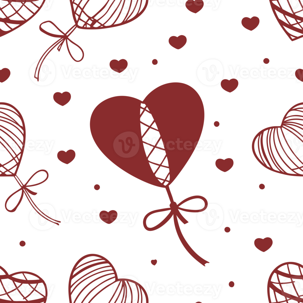 Seamless Hand Drawn Heart Balloon Pattern with Romantic Valentine Theme in Minimal Decorative Style for Fabric Wrapping png