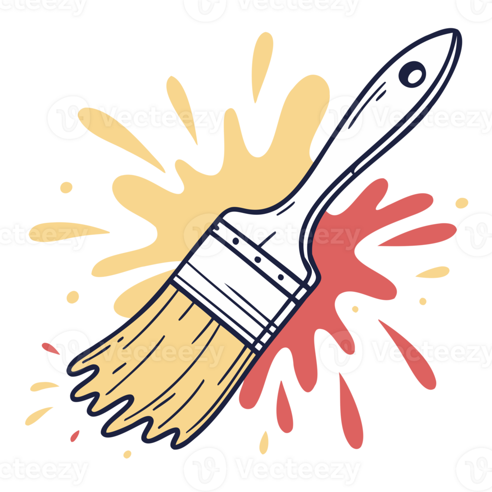 Hand-Drawn Paintbrush Illustration with Colorful Ink Splashes Vibrant Artistic Digital Drawing for Creative Design Art and DIY Inspiration png