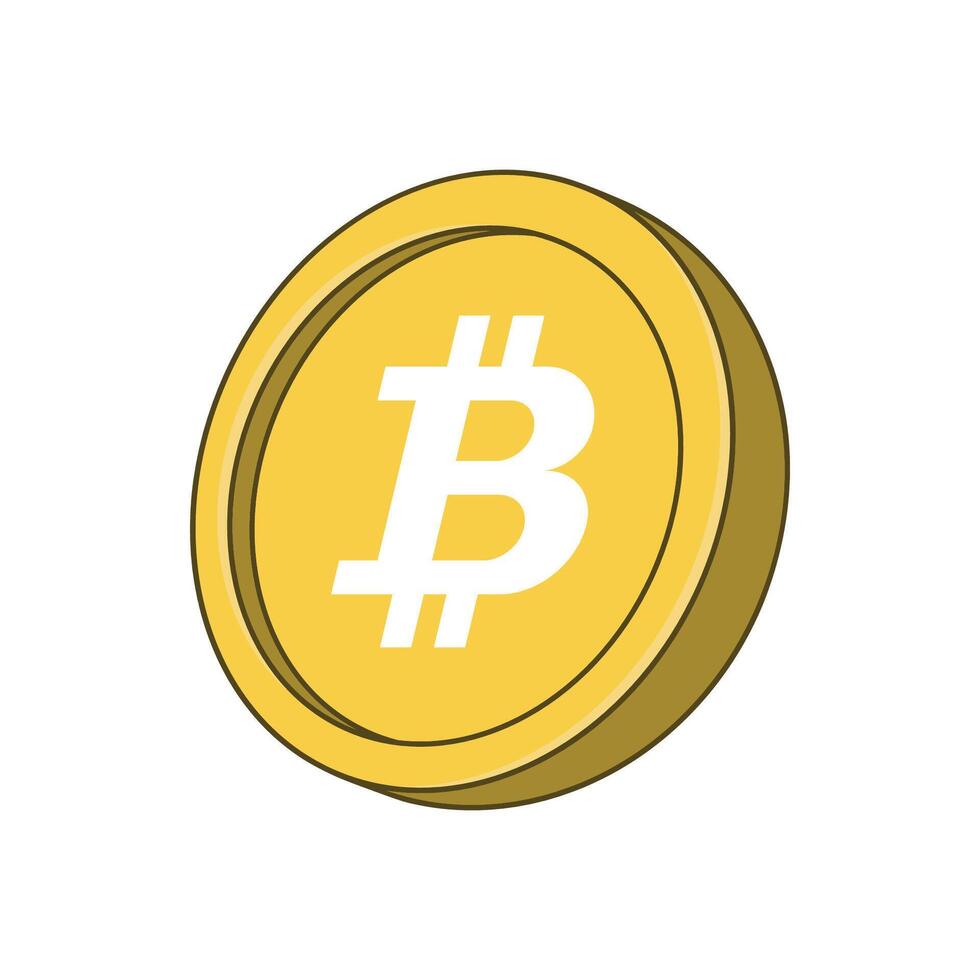 Simple BTC Bitcoin illustration in White and Yellow flat color design. vector