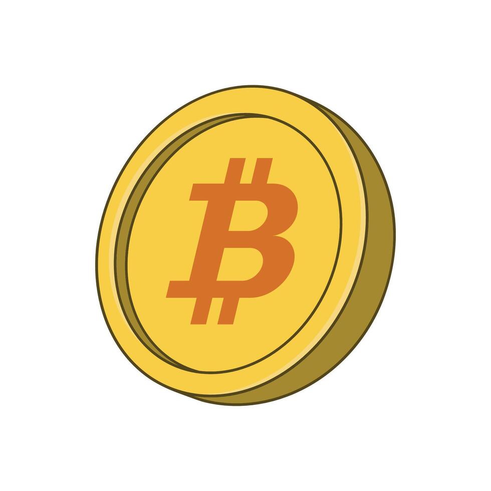 Simple BTC Bitcoin illustration in Dark Orange and Yellow flat color design. vector