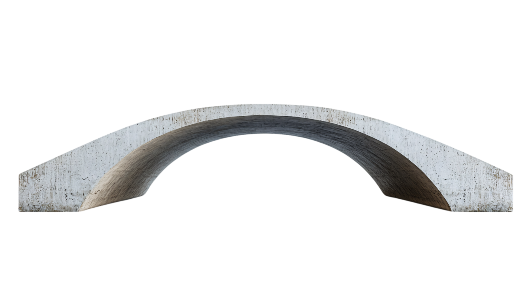 A simple, weathered concrete arch bridge, gracefully curving with a rough texture, representing minimalist architectural elegance png