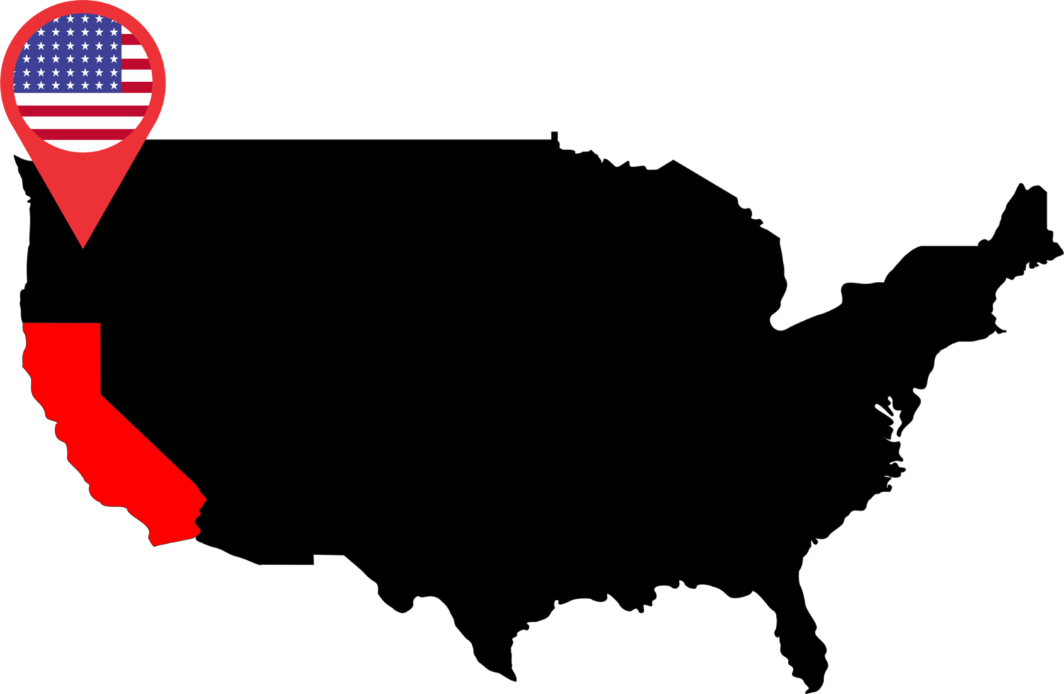 Pin map location of USA California city png