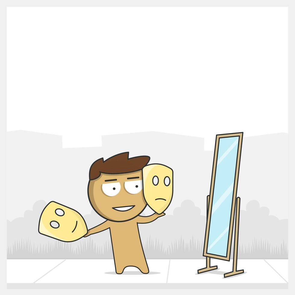 Actor with actor masks in front of a mirror vector