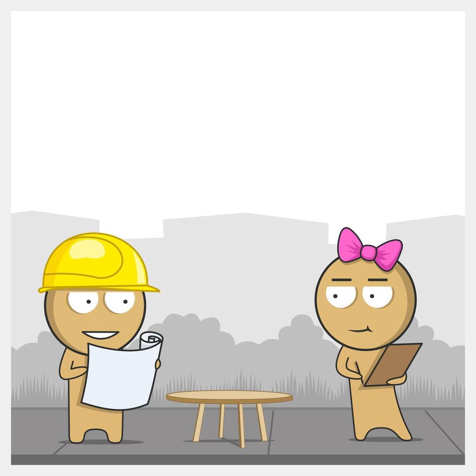 Engineers with blueprints vector