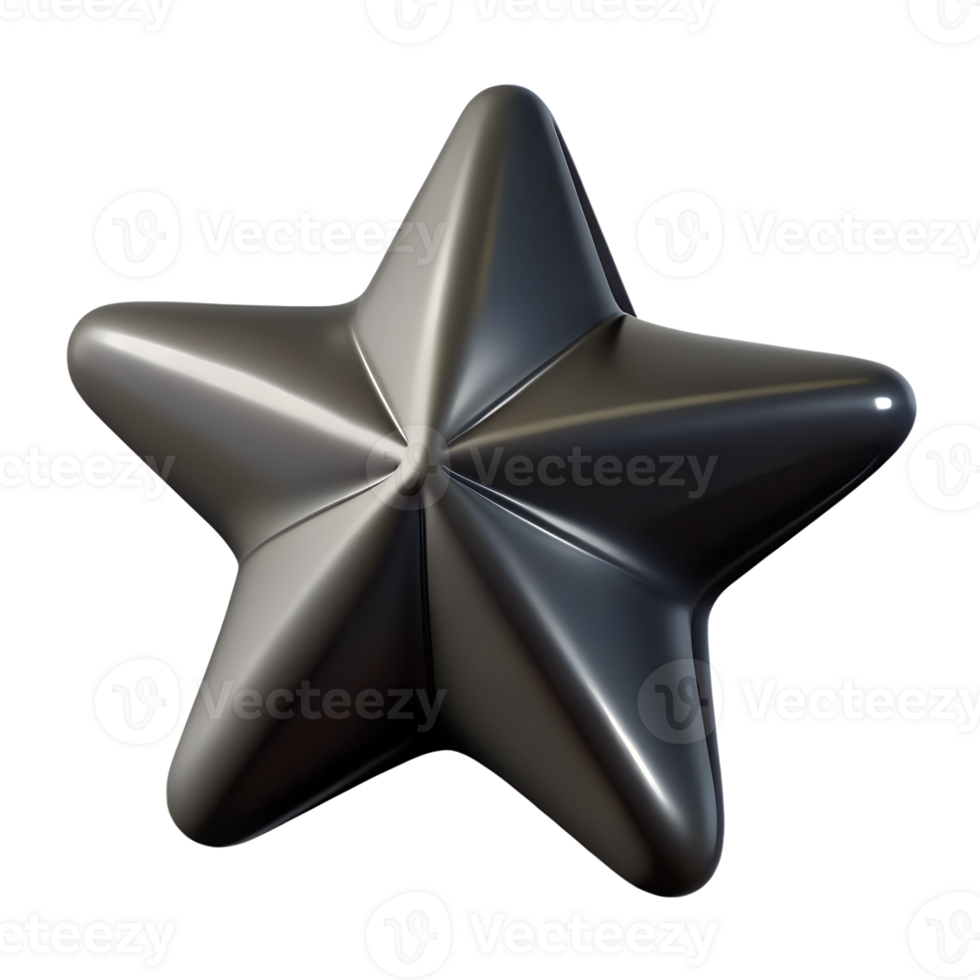 black plastic 3d star shape isolated on transparent background. . png