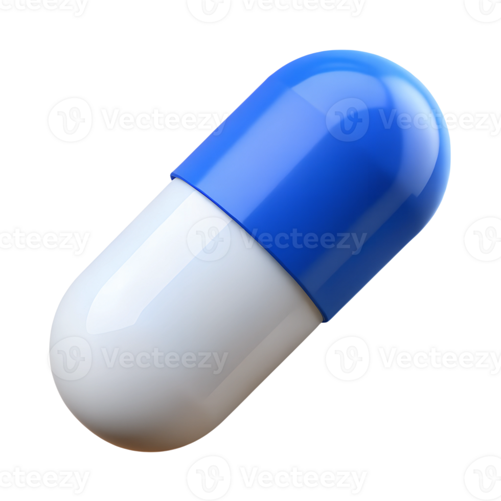 3d blue and white Pill capsule. . png