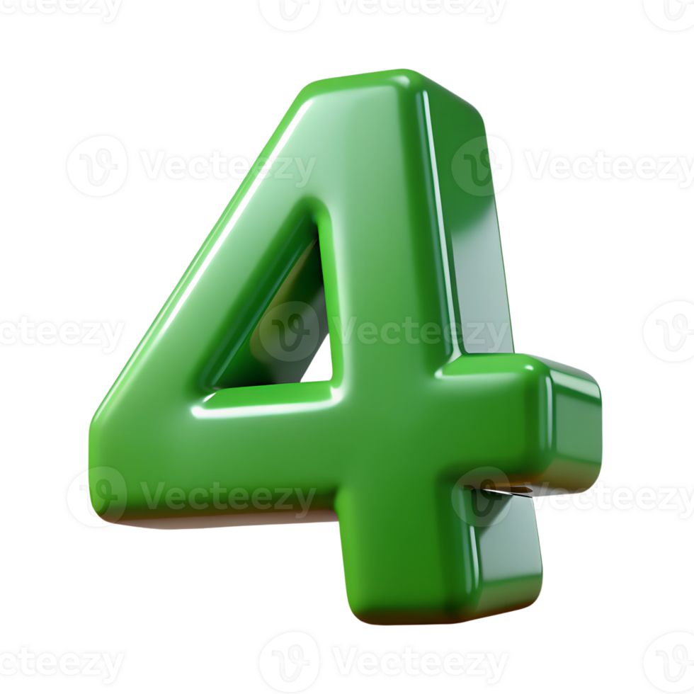 3d green glossy plastic number 4. Generative by AI. png