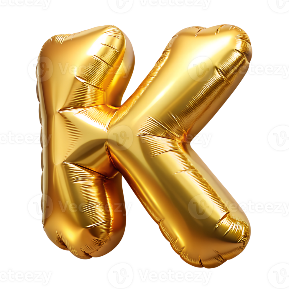 Letter k golden balloon on a transparent background. . png