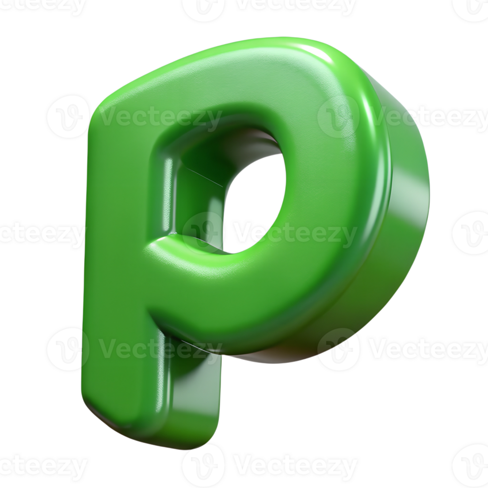 3d green glossy plastic letter p. Generative by AI. png