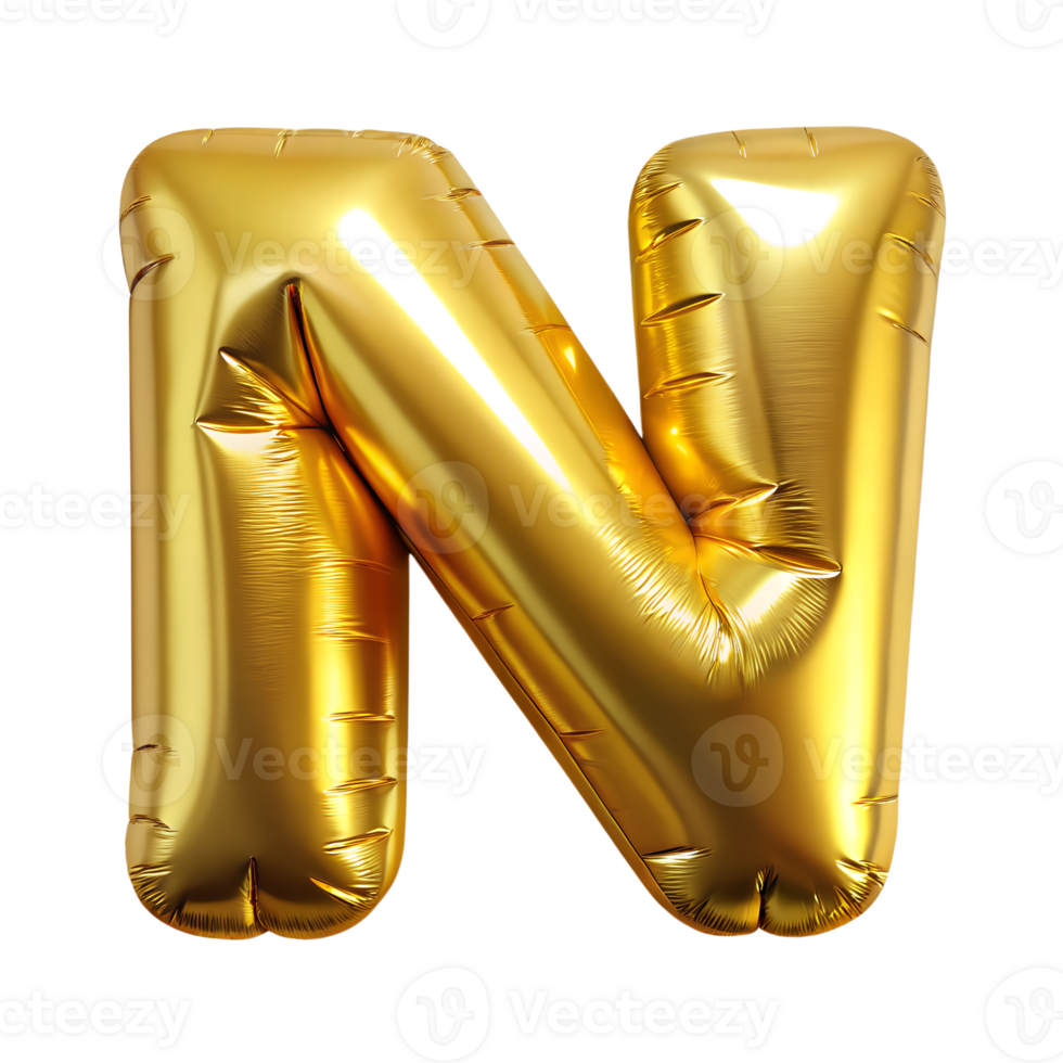 Letter n golden balloon on a transparent background. . png