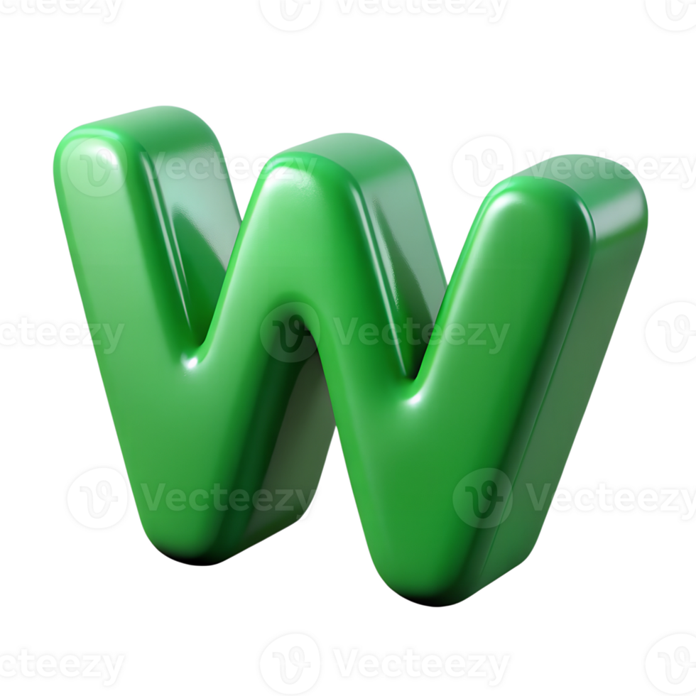 3d green glossy plastic letter w. Generative by AI. png