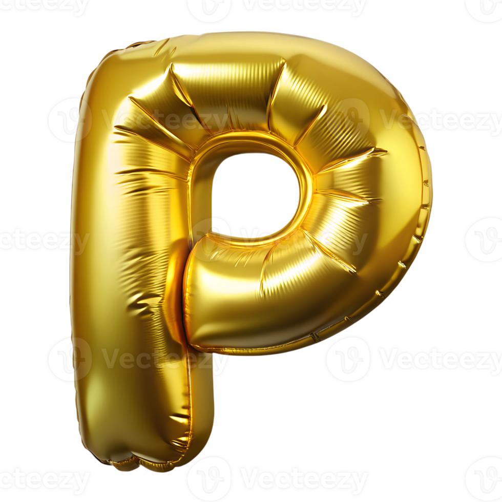 Letter p golden balloon on a transparent background. . png