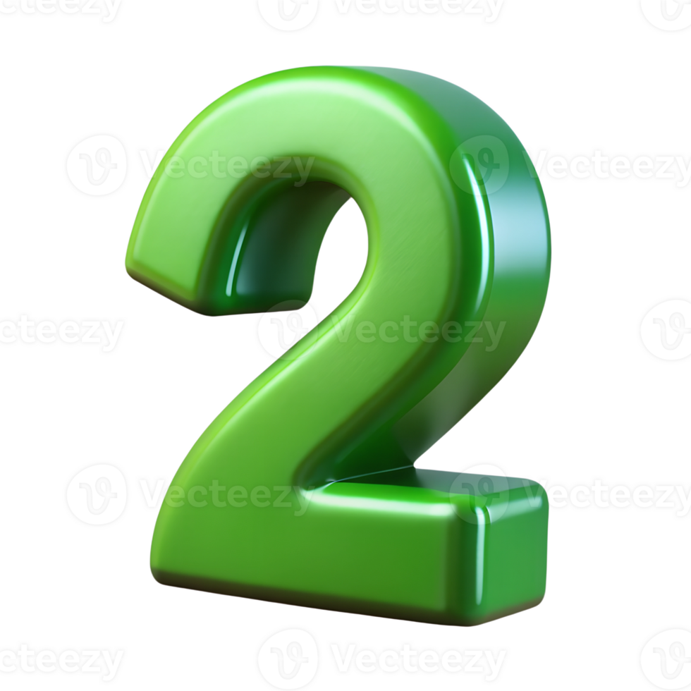 3d green glossy plastic number 2. Generative by AI. png