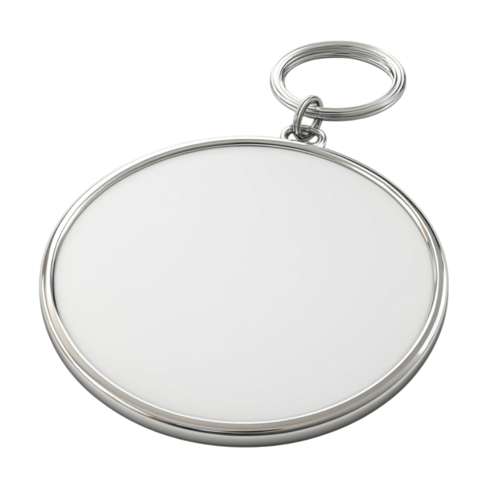 a white keychain with a round metal frame png