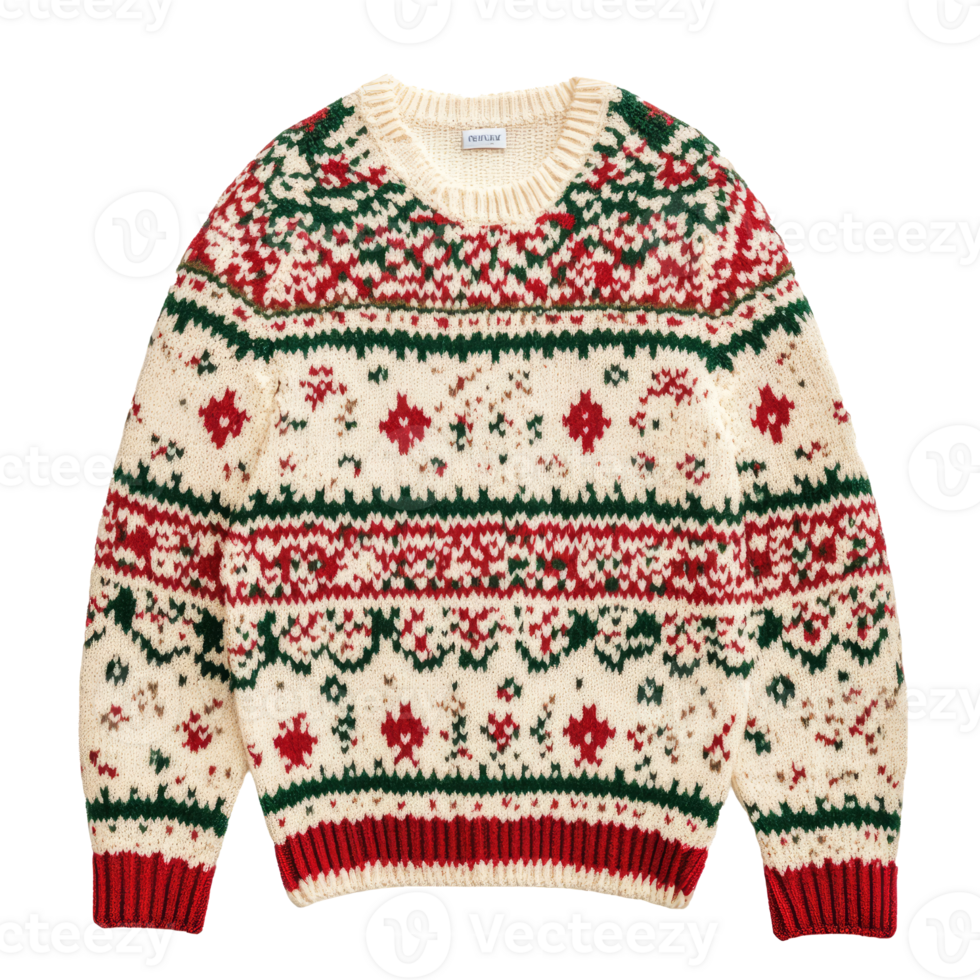A sweater with a red, green and white pattern png