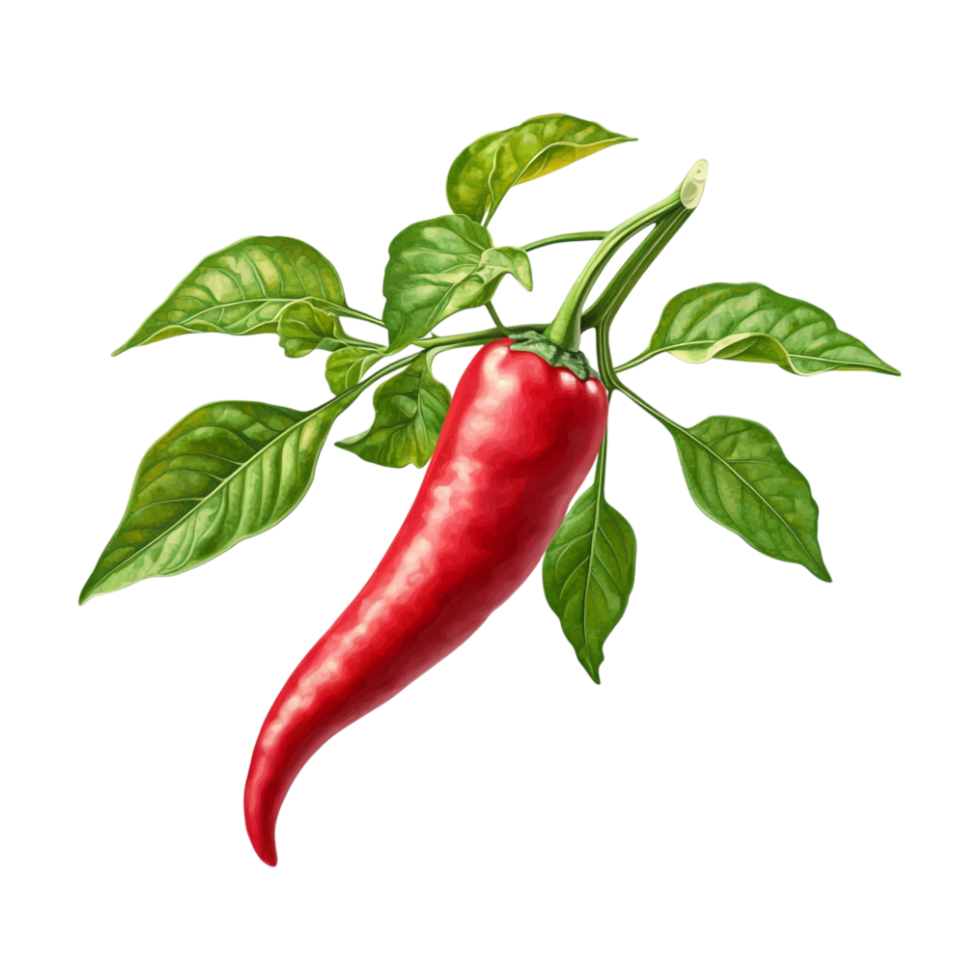 red chili pepper on a branch with leaves, png
