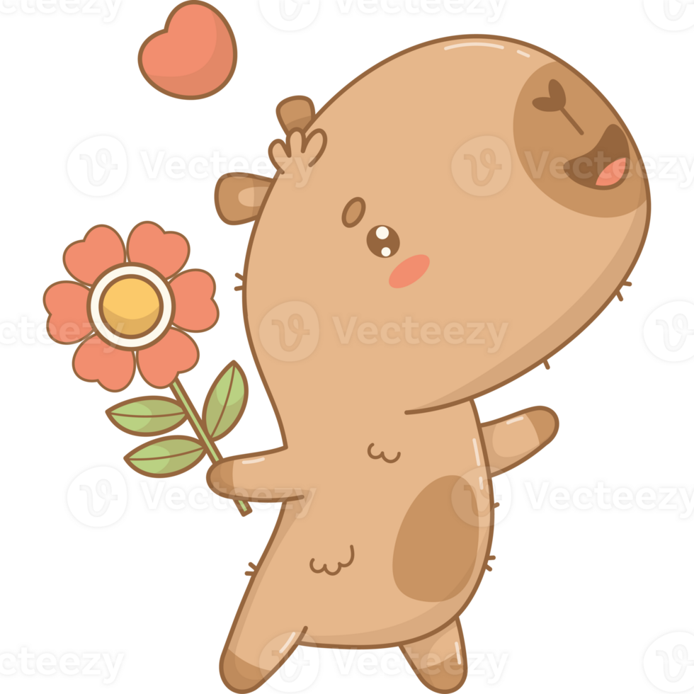 Adorable cartoon capybara with flower png