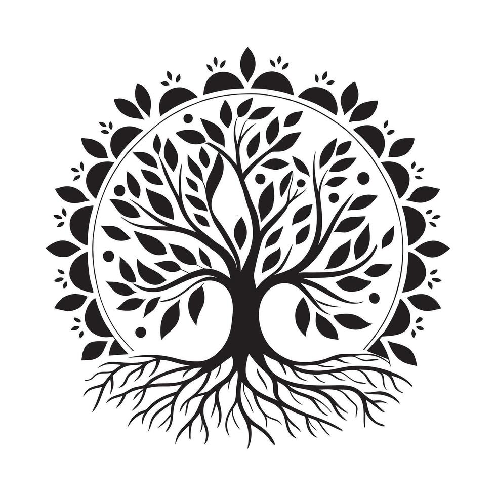 Silhouette tree mandala design, nature meets geometry vector