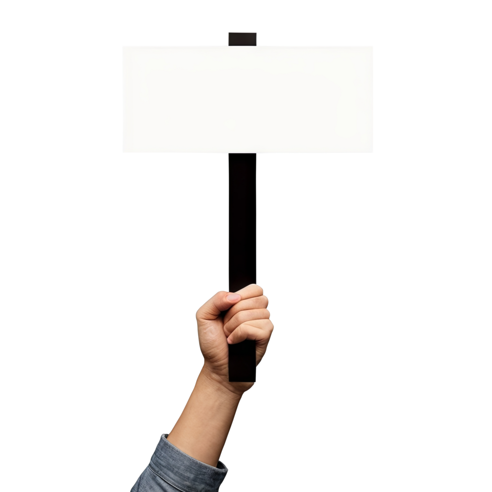 Hand holding board on transparent background png