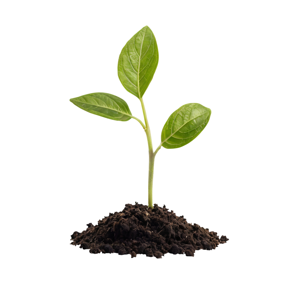 Young green plant seedling growing on transparent background png